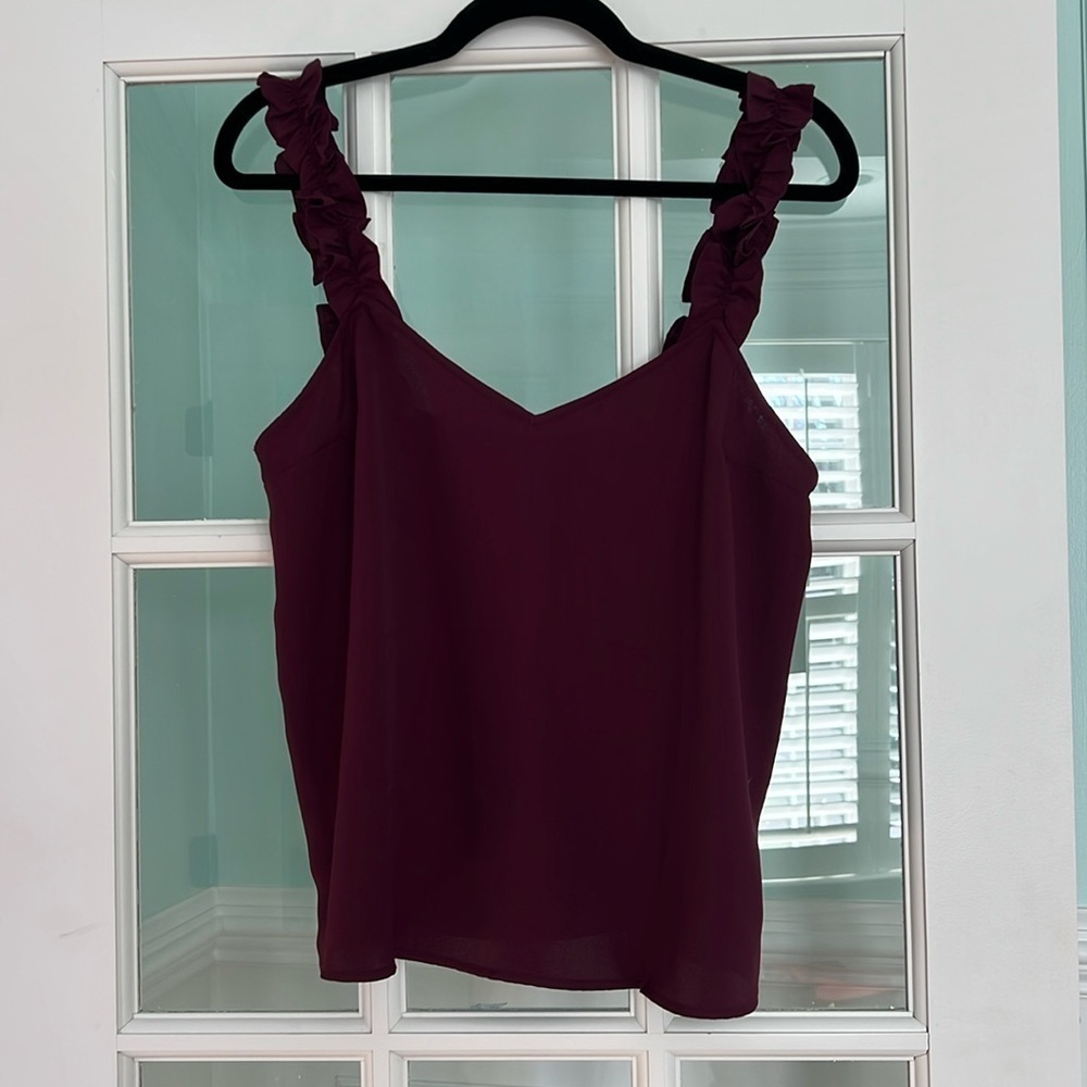 Express Ruffle Strap Blouse | M | Burgundy - Picture 2 of 4